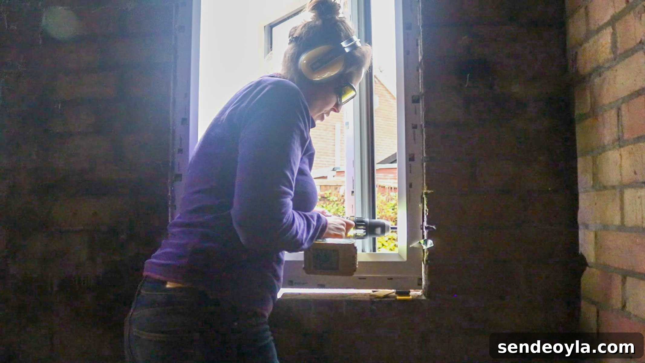 the carpenter's daughter drilling through plastic window frame and brick wall