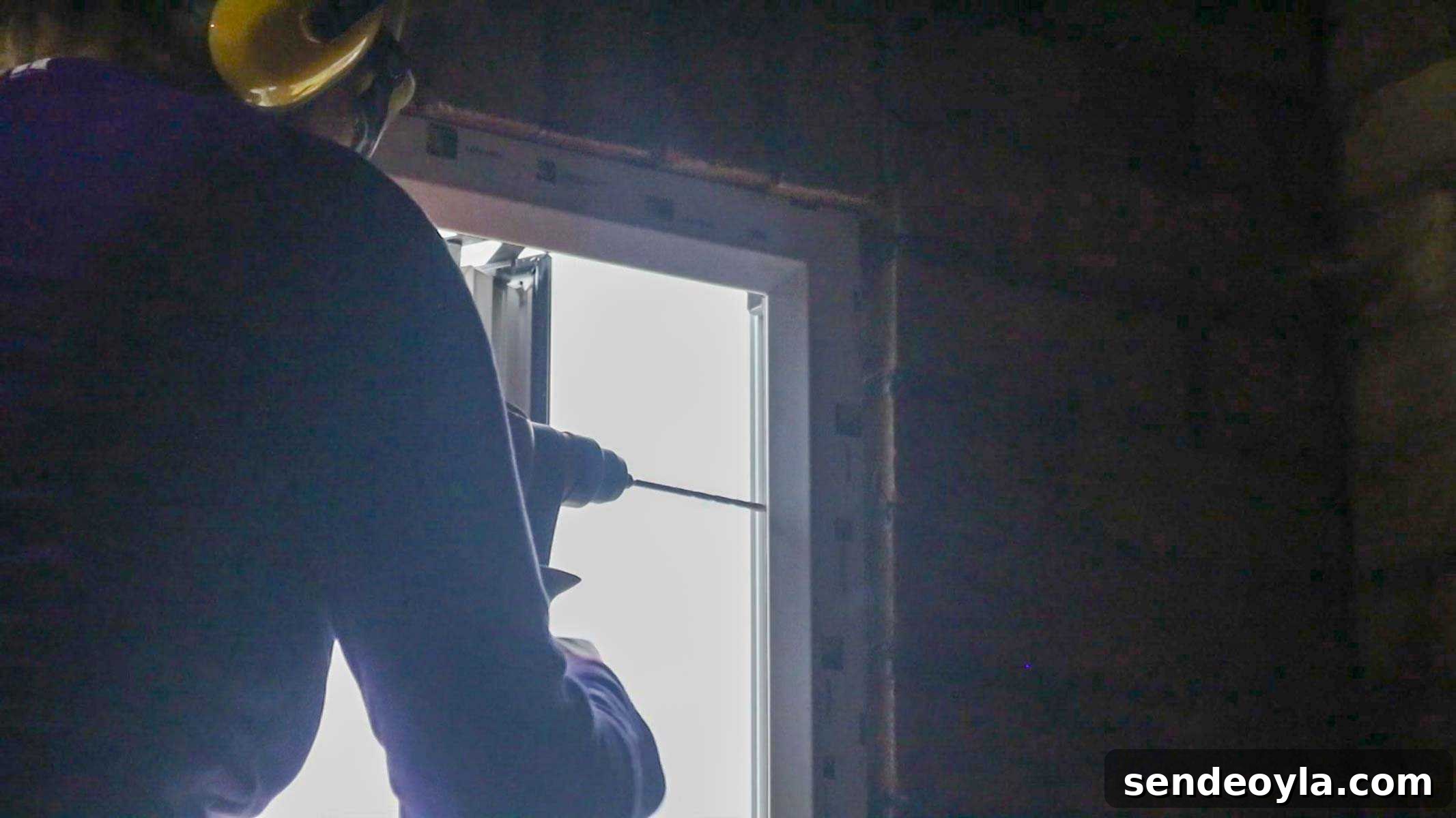 drilling and screwing through window and wall