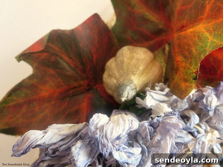How to Turn a Dollar Store Vine into a Fall Wreath 15 detail of flowers and squash
