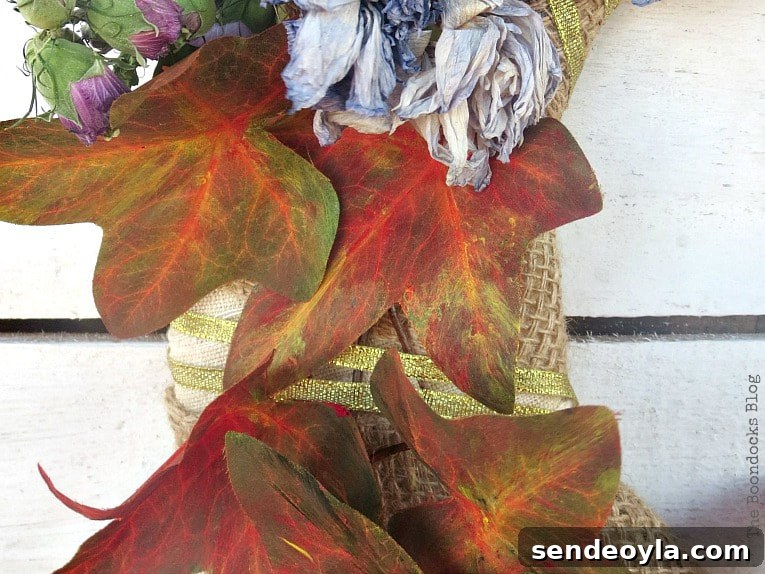 How to Turn a Dollar Store Vine into a Fall Wreath 8 gold ribbon wrapped around wreath
