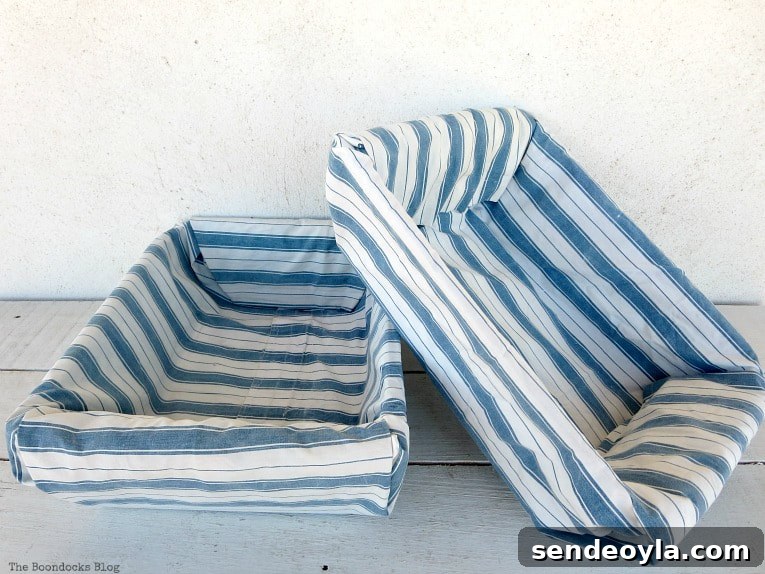 Upcycle Broken Plastic Baskets into Fabric Storage Bins 10 2 fabric covered plastic baskets.