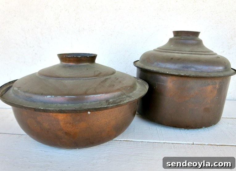 Upcycling Vintage Copper Pots: Mistakes to Avoid 5 Vintage copper pots.
