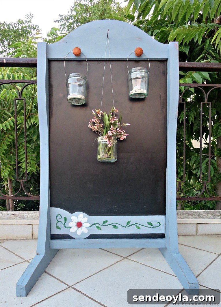 How to Upcycle a Vintage Chalkboard Stand 14 One side with lanterns