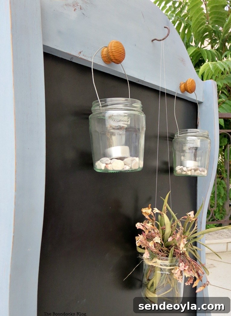 How to Upcycle a Vintage Chalkboard Stand 15 hanging lanterns