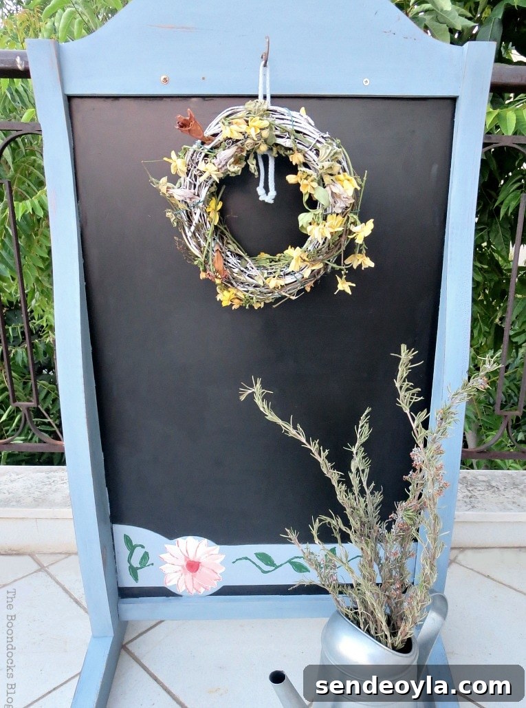 How to Upcycle a Vintage Chalkboard Stand 16 other side, hanging wreath