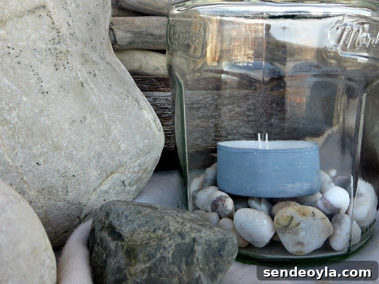 painted tea light inside lantern jar