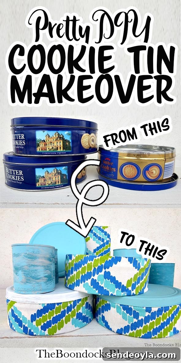 Wondering what to do with old cookie tins? This simple  cookie tin craft idea is a great way to repurpose tin cans and use up scrap fabric at the same time! #upcyled #upcycling