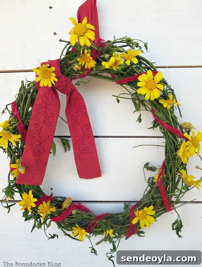 Vine and daisy wreath for May Day