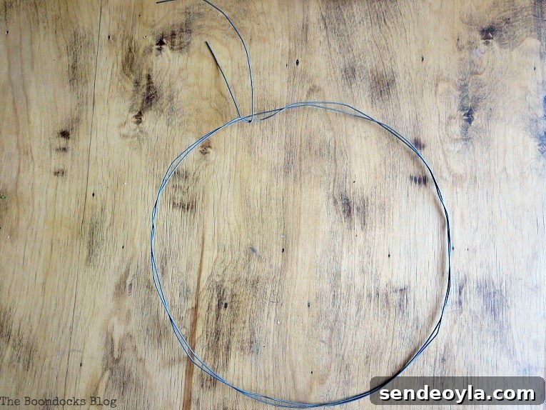 Wire shaped into a circle for wreath base