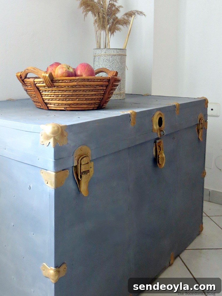 Revived metal trunk after painting with Old Fashioned Milk Paint.