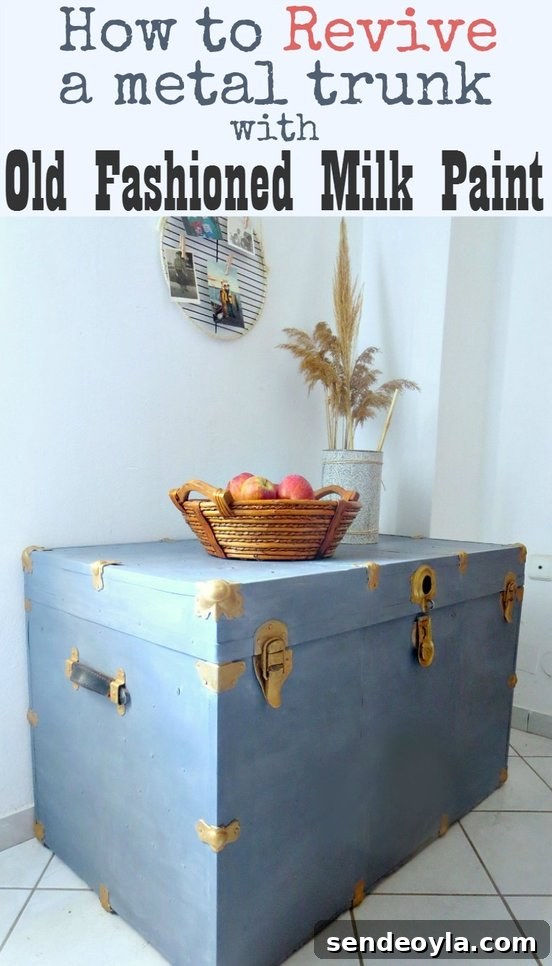 Final Pinterest-worthy image of the revived metal trunk.