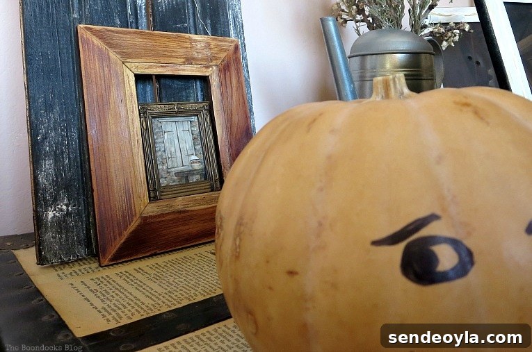 miniature painting of Pumpkin man, How to Make Simple Canvas Wall Art with Keys, www.theboondocksblog.com