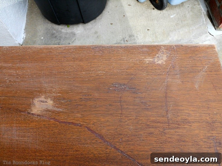 Scratches on top, Mid-Century Modern Sideboard Upcycled with OFMP www.theboondocksblog.com