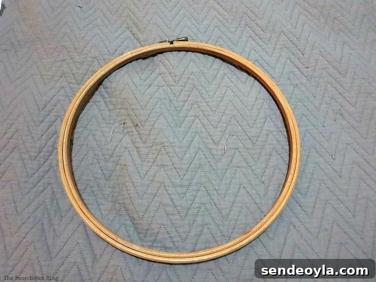 DIY T-Shirt Wall Art: Transform a Tee into Home Decor 5 Wooden embroidery hoop.