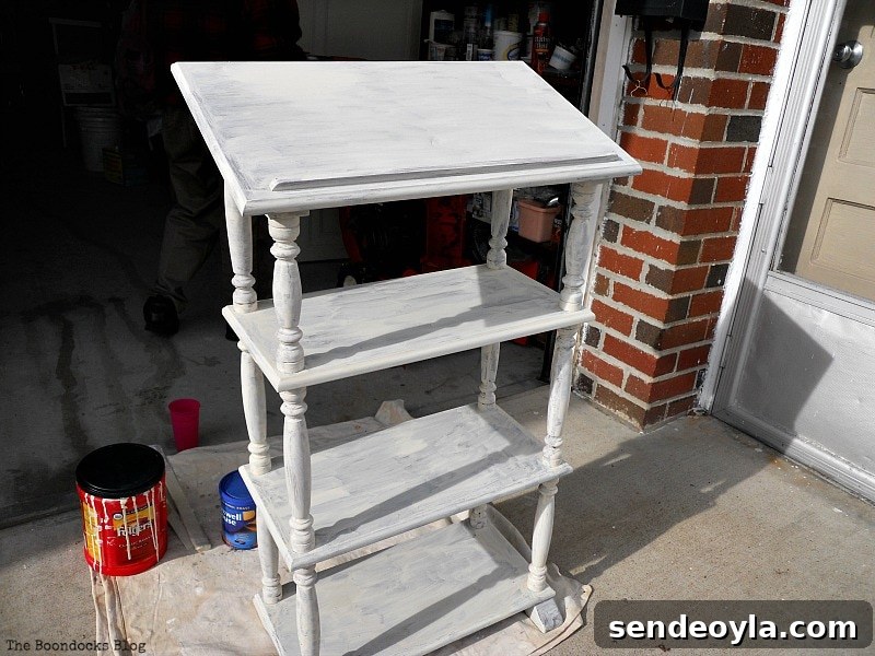 after first coat, How to Upcycle a Dictionary Stand with Chalk Paint www.theboondocksblog.com