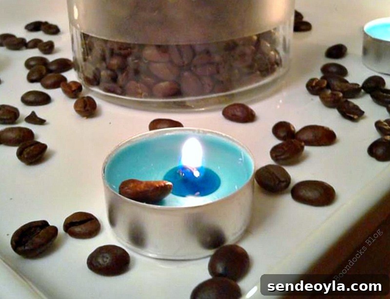 blue lit tealight, Coffee with Tealights please www.theboondocksblog.com