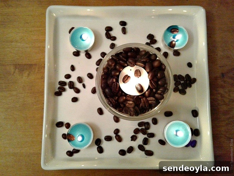 overhead view, Coffee with Tealights please www.theboondocksblog.com