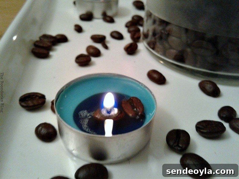 beans melting into the tealight, Coffee with Tealights please www.theboondocksblog.com