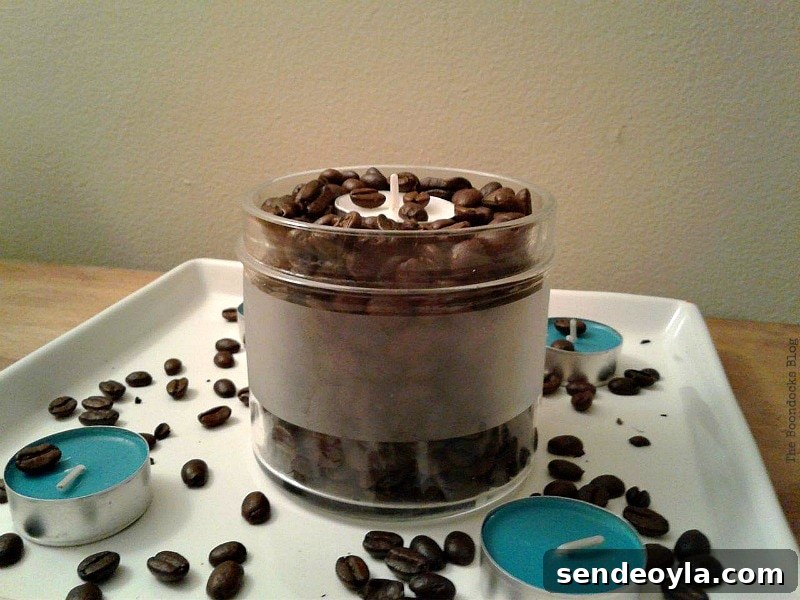 more beans sprinkled around tray, Coffee with Tealights please www.theboondocksblog.com