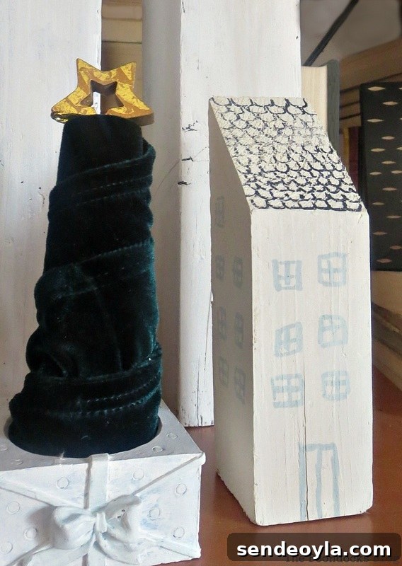 wooden house and velvet Christmas tree, How to Repurpose your Decor for a Unique Christmas Look