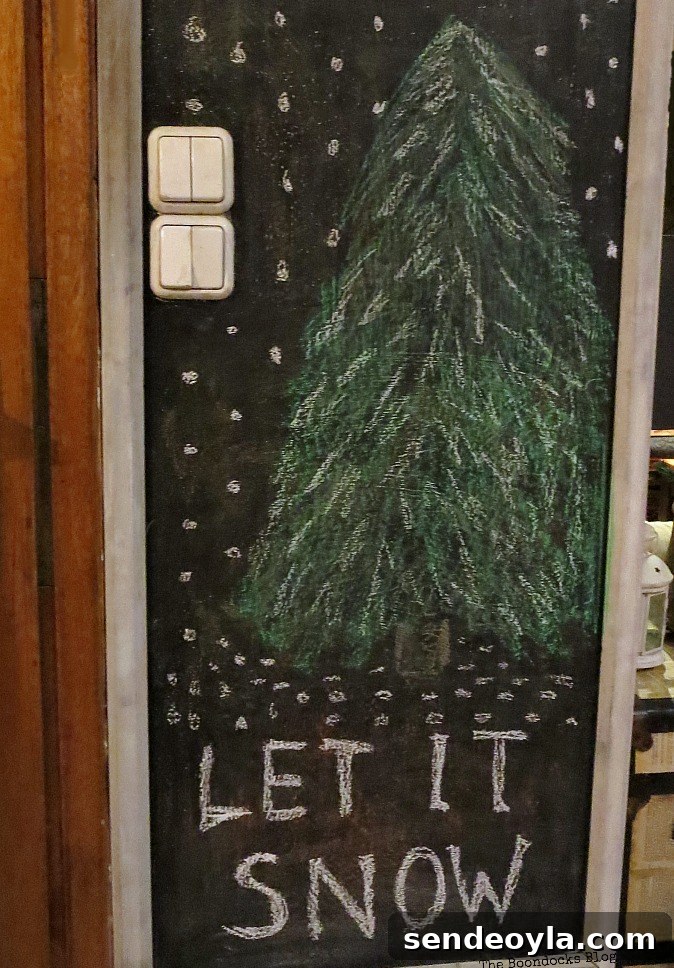 DIY Christmas Card and Ornament Display Ideas 11 Chalkboard wall with tree drawing, A Display for Christmas Cards and Ornaments
