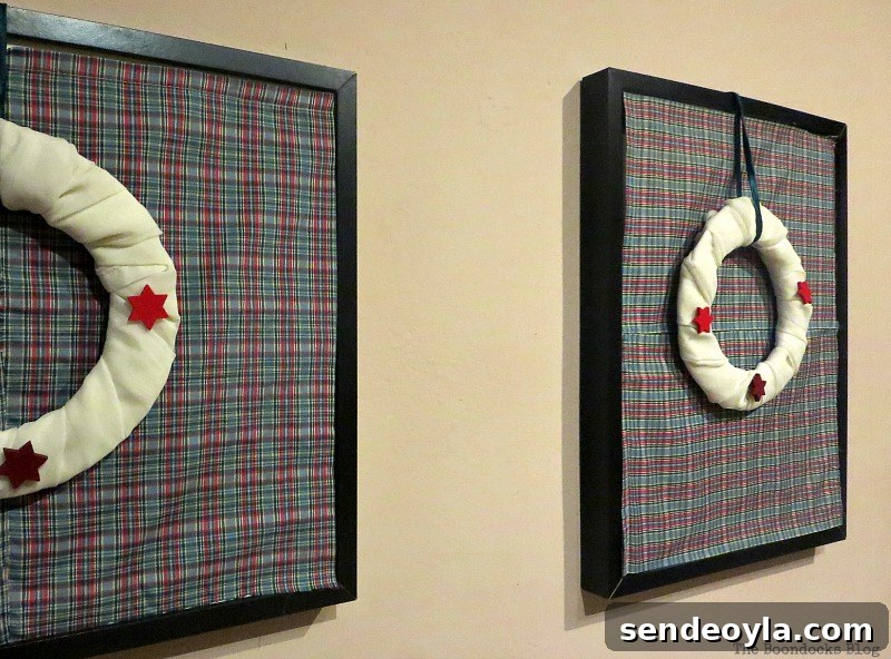 Hanging on the wall, Christmas Picture Frames with Wreaths the Lazy Way www.theboondocksblog.com