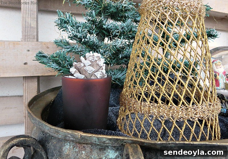 red votive, A repurposed Antique Cauldron for Christmas theboondocksblog