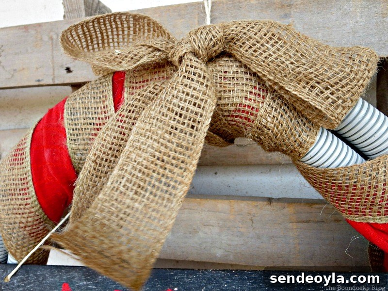 Detail of burlap ribbon, Easy Chalkboard signs for the Holidays www.theboondocksblog.com