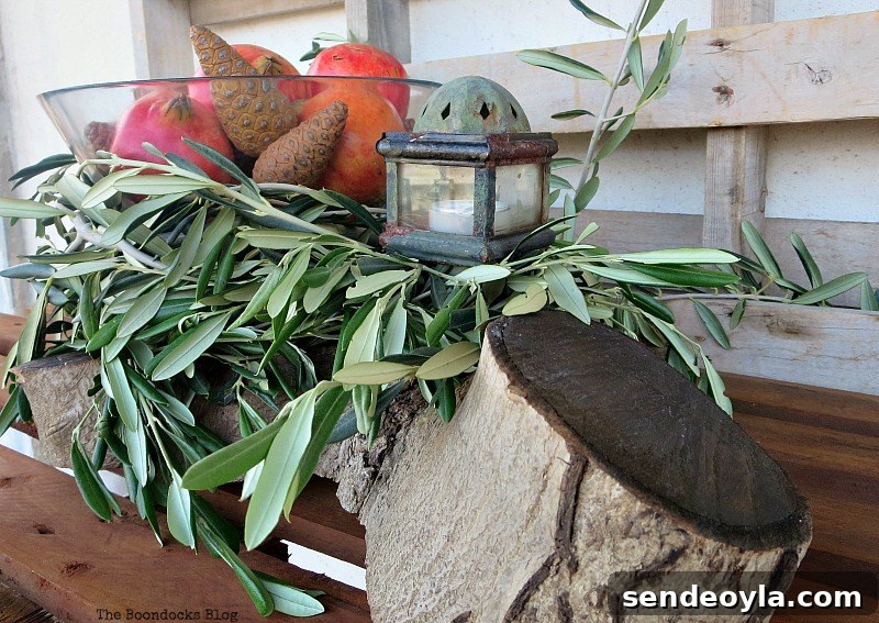 DIY Natural Thanksgiving Table Centerpiece Ideas 10 Side view of glass bowl centerpiece with a wood stump