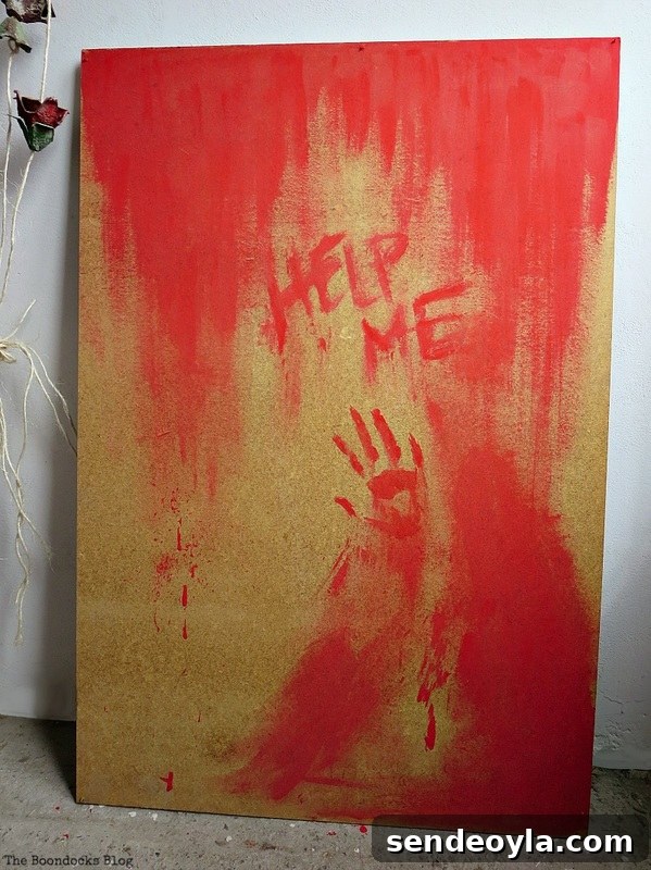 Red welcome sign, Paranoid Man goes to the Halloween Party