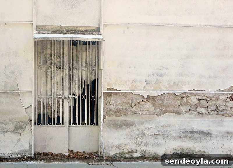 Door chained shut, Old Stone Buildings on the Waterfront www.theboondocksblog.com