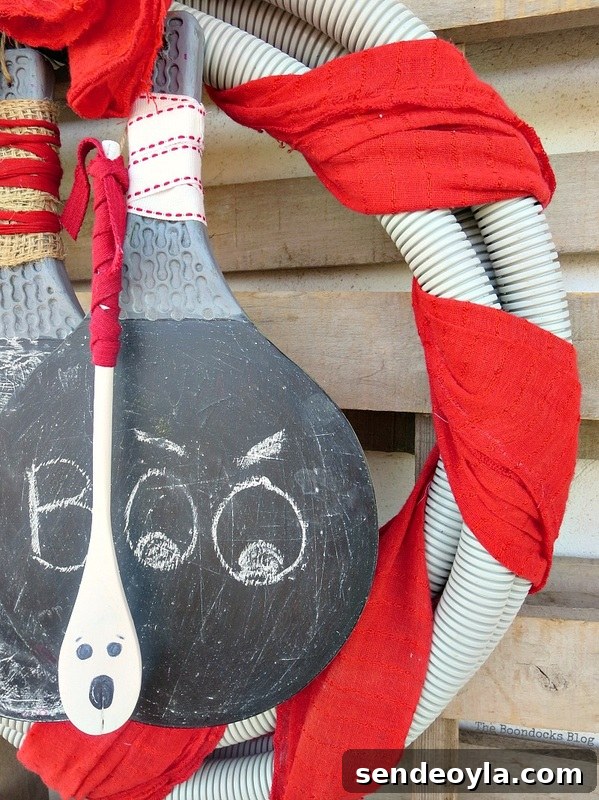 Boo face, How to make a fun tube Halloween Wreath www.theboondocksblog.com
