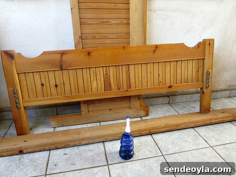 Bedframe before, How to Makeover an Old Wooden Bed Frame
