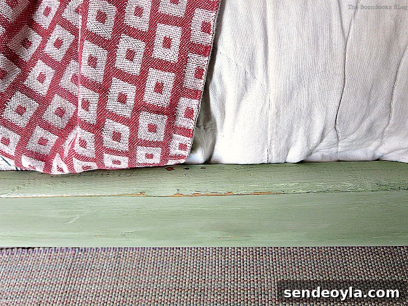 Distressed detail of side of bed frame, How to Makeover an Old Wooden Bed Frame