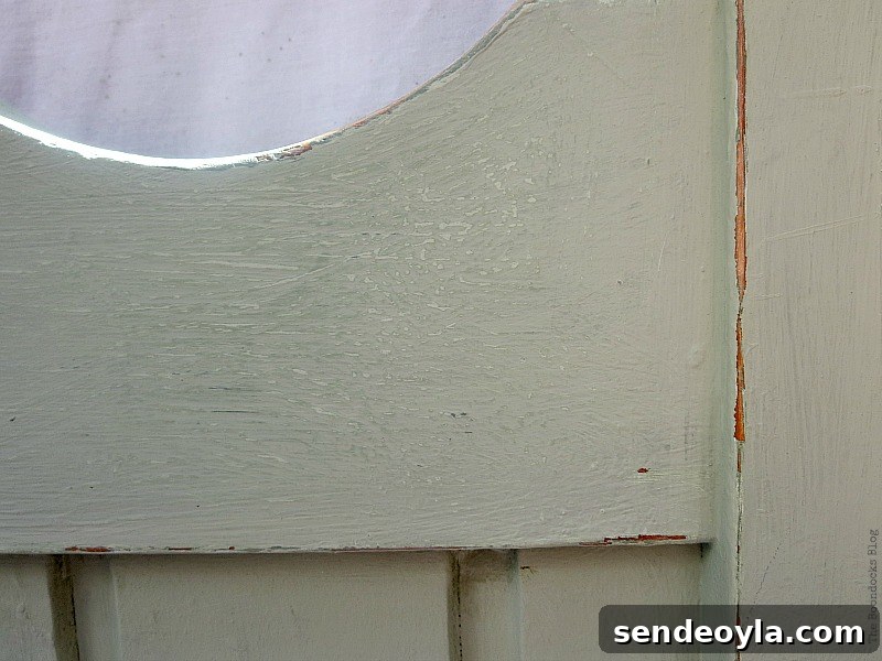 Detail of distressing, How to Makeover an Old Wooden Bed Frame