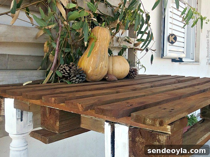 How to Build a Pallet Table with Reclaimed Wood Legs 2 The Drunken Table and a Fall Vignette www.theboondocksblog.com