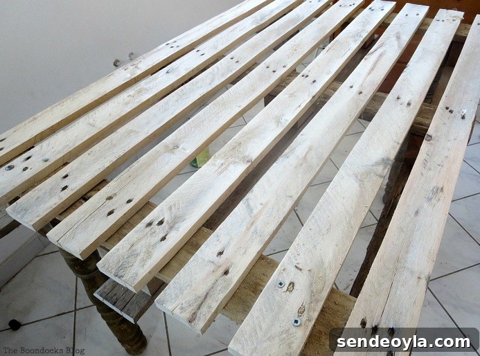 How to Build a Pallet Table with Reclaimed Wood Legs 4 The pallet after sanding, The Drunken Table and a Fall Vignette www.theboondocksblog.com
