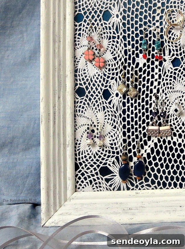 DIY Earring Organizer Ideas to Declutter Your Jewelry 15 Close up of the earrings and finished earring holder.