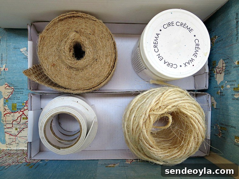 Twine and burlap, What's Inside the Vintage Suitcase? www.theboondocksblog.com