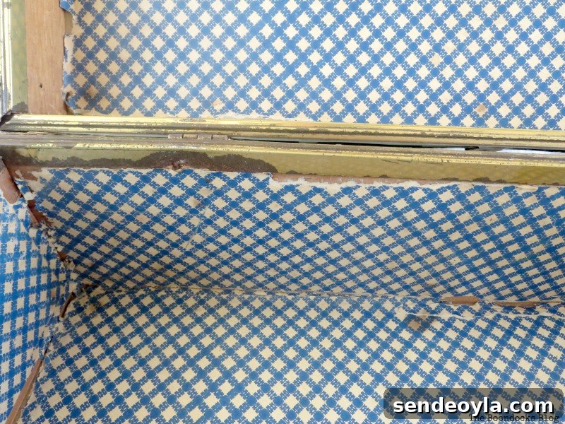 Peeling paper inside before, What's Inside the Vintage Suitcase? www.theboondocksblog.com