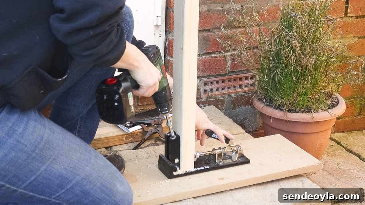 DIY TV Stand from Scrap Wood: Step-by-Step Guide 9 Drilling pocket holes in CLS timber using a combi drill