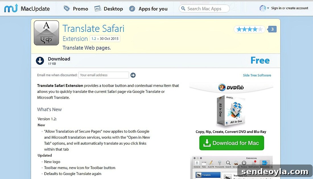 Safari translation extension example