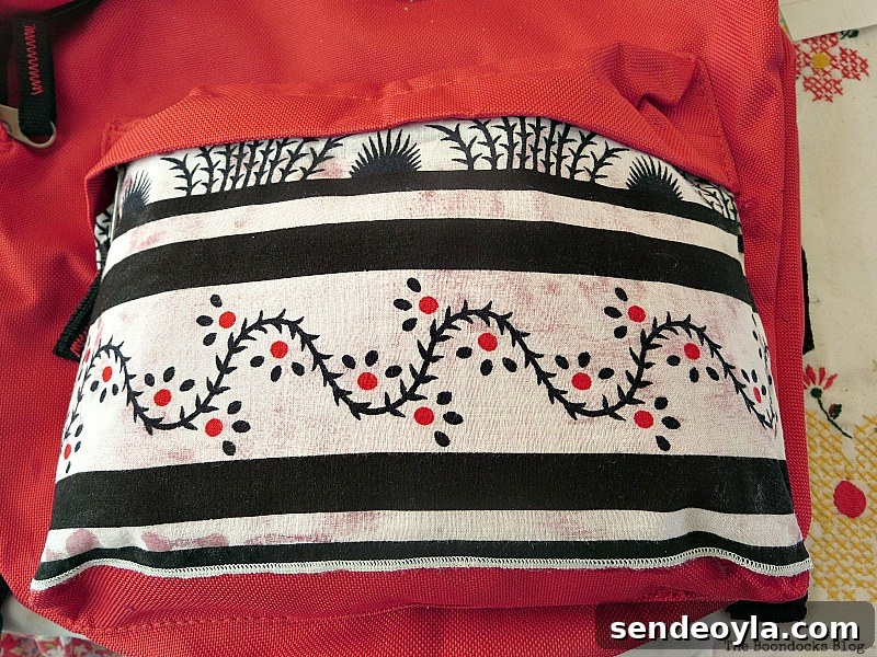 DIY Upcycled Backpack from Old Clothes 9 Fabric glued to pocket area