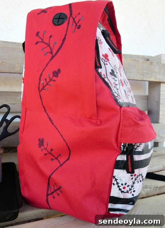 DIY Upcycled Backpack from Old Clothes 16 Side view of the madeover backpack
