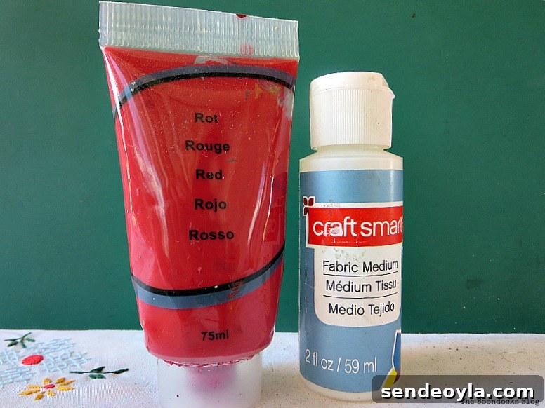 DIY Upcycled Backpack from Old Clothes 5 Acrylic paint and fabric medium