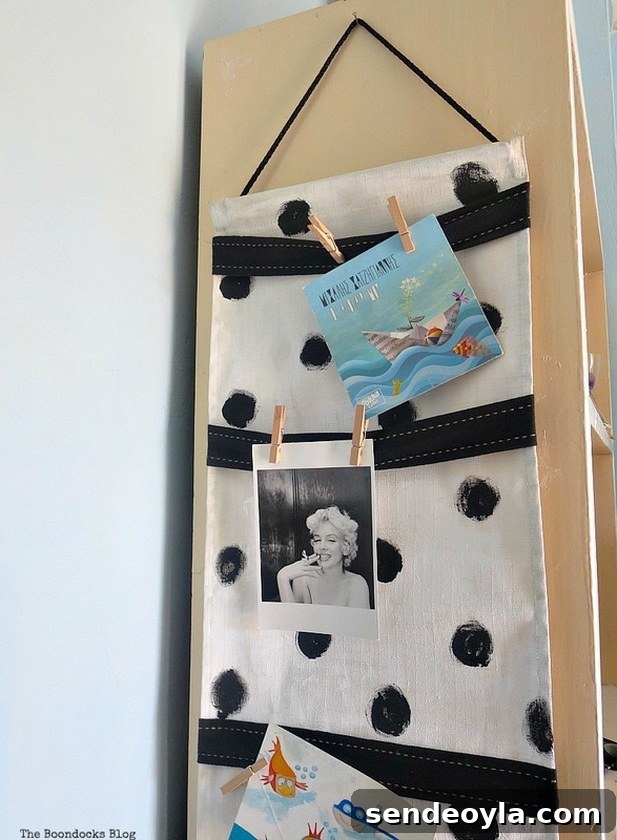 DIY Hanging Organizer for Back-to-School Supplies 16 A cord for hanging, How to make a back to school hanging organizer, Back to School blog Hop www.theboondocksblog.com