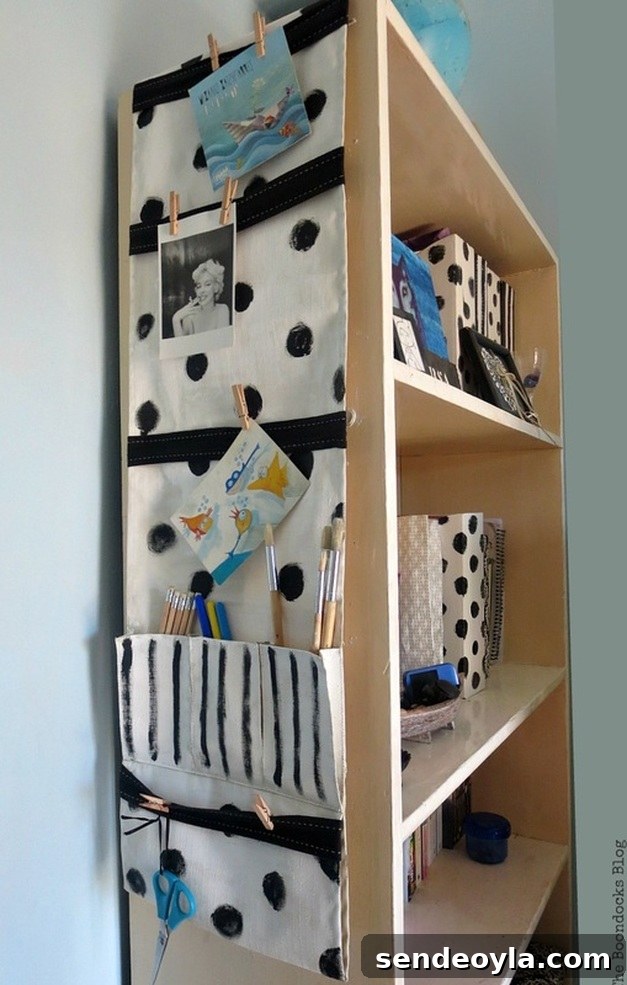DIY Hanging Organizer for Back-to-School Supplies 17 A repurposed remote control pocket into a hanging organizer, How to make a back to school hanging organizer, Back to School blog Hop www.theboondocksblog.com