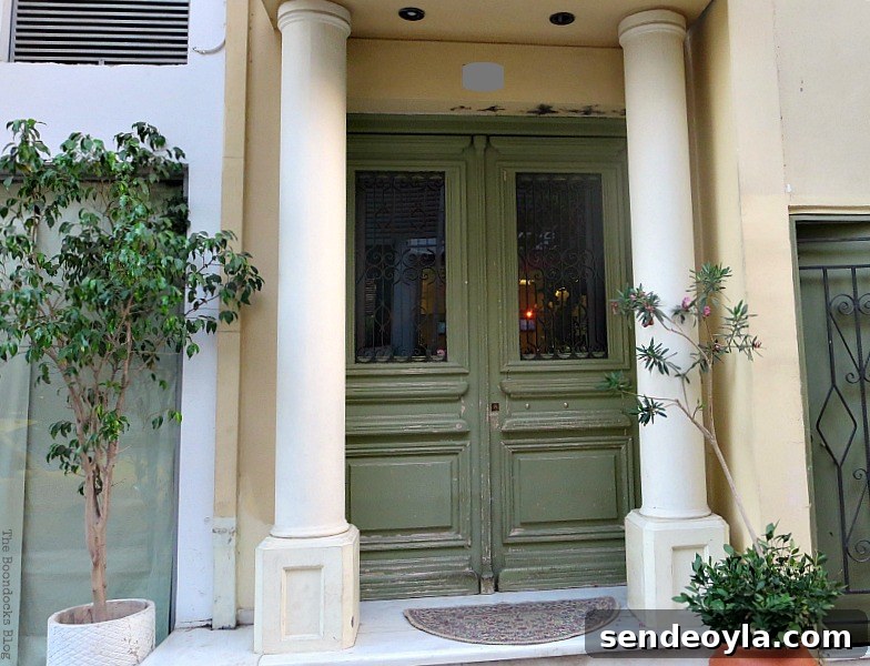The Doors of Greece: A Kind of Anniversary 3 Green door with columns, Doors and a Sorta Blogoversary