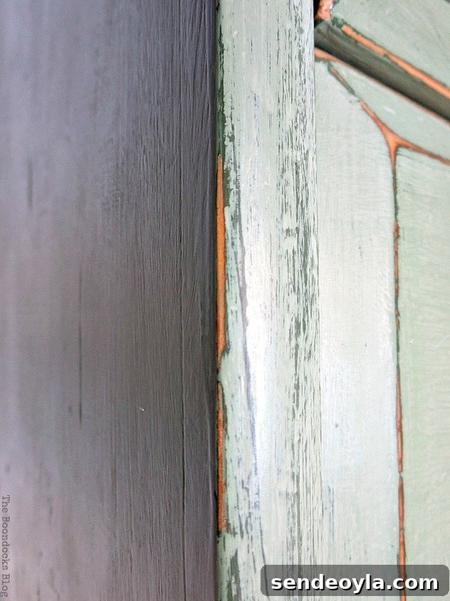 Rescue and Refinish an IKEA Pine Dresser 20 Close up showing green and wood under the paint, How to save an Ikea Pine Dresser www.theboondocksblog.com