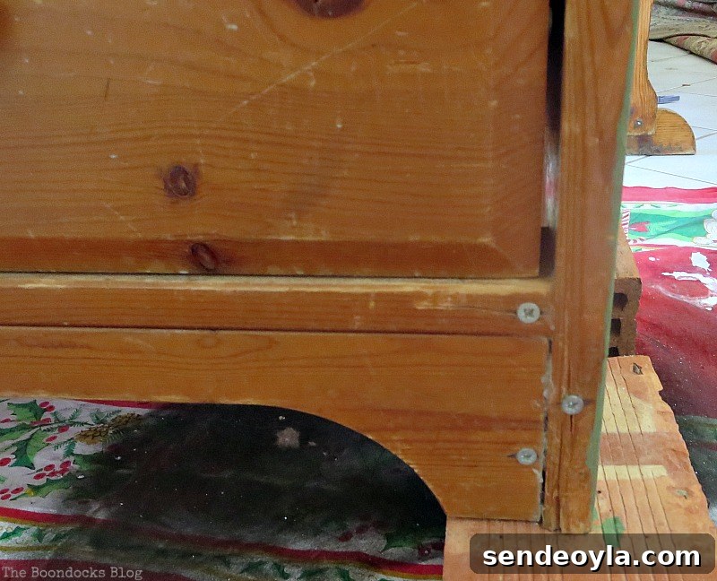 Rescue and Refinish an IKEA Pine Dresser 4 bottom legs, How to save an Ikea Pine Dresser www.theboondocksblog.com